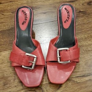 Chico's womens red heeled leatherslip ons size 8